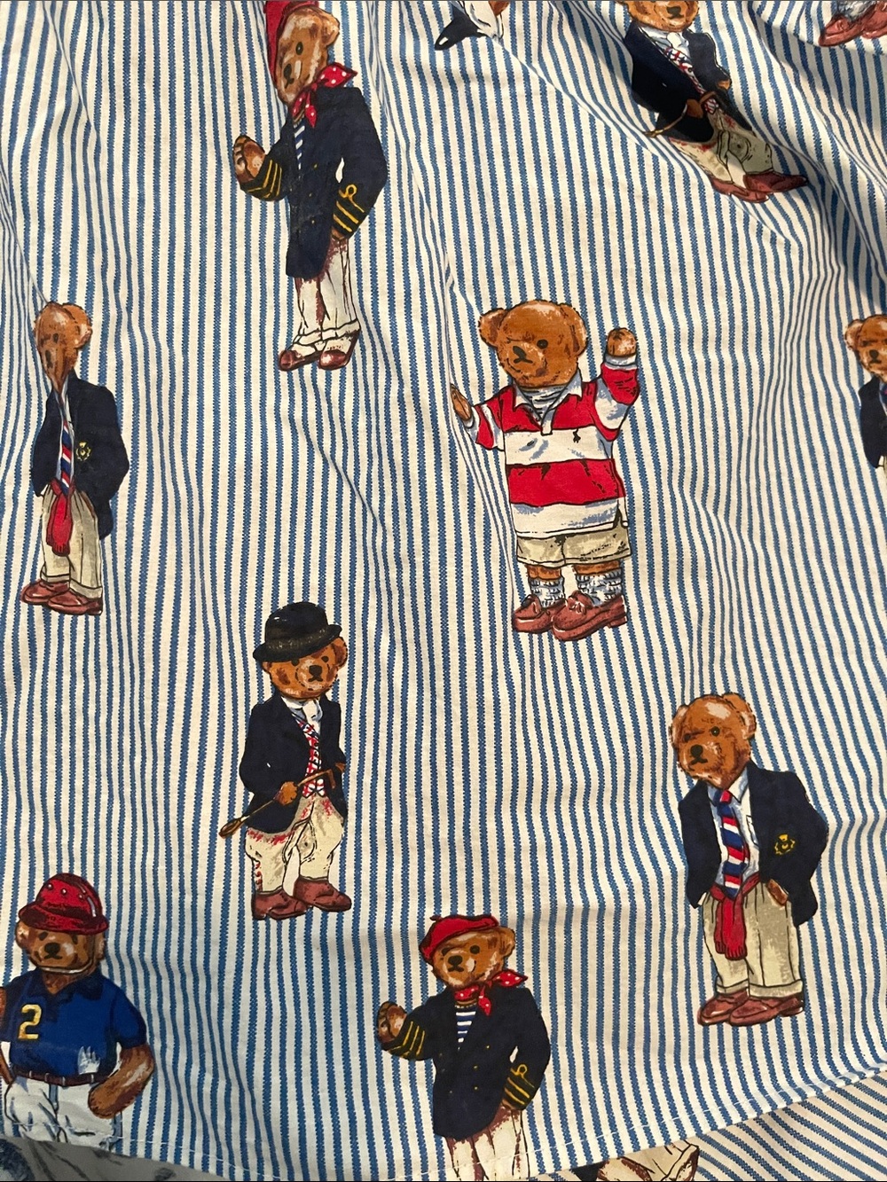 Ralph Lauren Blue and White Striped Polo full / double dust ruffle with Teddy